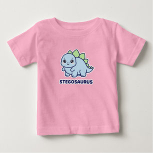 Camiseta Bebê Estegossauro Azul Fofo Dinossauro Chibi