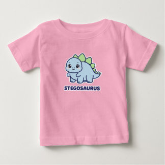 Camiseta Bebê Estegossauro Azul Fofo Dinossauro Chibi