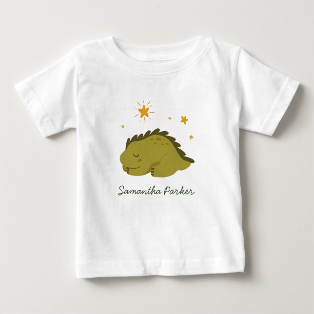 Camiseta Bebê Estrela Brilhante Dinossauro Verde N (Frente)