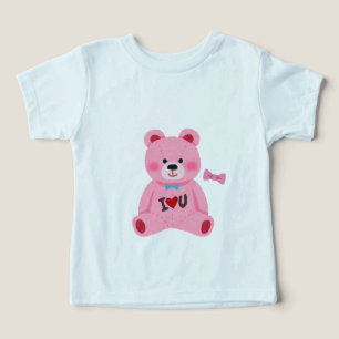 Camiseta Bebê Eu Te Amo Urso de Pelúcia Rosa