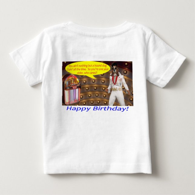Camiseta bebê. Feliz aniversário. (Verso)