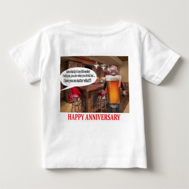 Camiseta bebê. Feliz Aniversário, cerveja de orangotango (Verso)