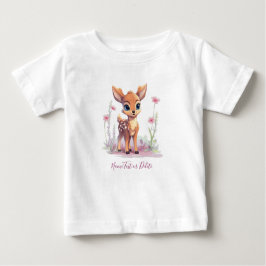 Camiseta Bebê Flores Rosa Corça Bebê Aquarela