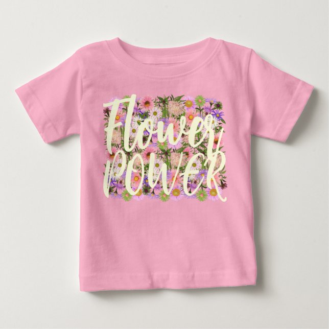 Camiseta bebê flower power rosa atitude boho (Frente)