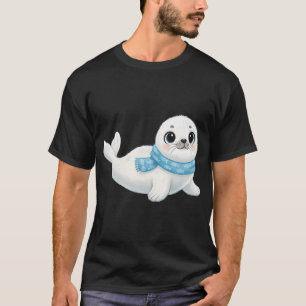 Camiseta Bebê Foca Adorável Vestindo um Padrão de Peixe Azu