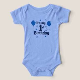 Camiseta Bebê Fofo de Azul "É Meu 1º Aniversário"