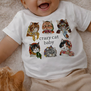 Camiseta Bebê Fofo de Gato Maluco – Bebê Engraçado Amante d