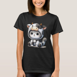 Camiseta Bebê Fofo Gatinho Gatito de Vaca Disfarce Miau Vac