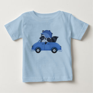 Camiseta Bebê Fofo Guaxinim Desenho Animado Carro Azul