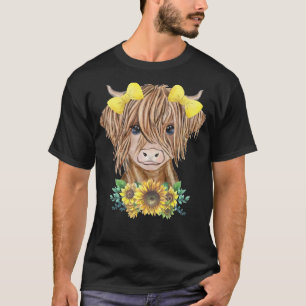 Camiseta Bebê Fofo Vaca das Terras Altas Com Bezerro de Gir