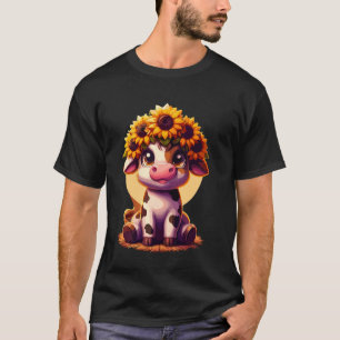 Camiseta Bebê Fofo Vaca Highland Com Bezerro De Girassol An