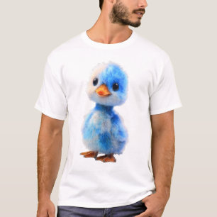 Camiseta Bebê Frango Azul Fofo Retrato Aviário Homens