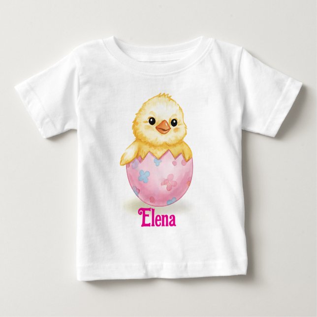 Camiseta Bebê Frango Fofo Aquarela Páscoa Nome Personalizad (Frente)