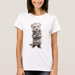 Camiseta Bebê Furão Adorável em Cardigan Cinza Tecido