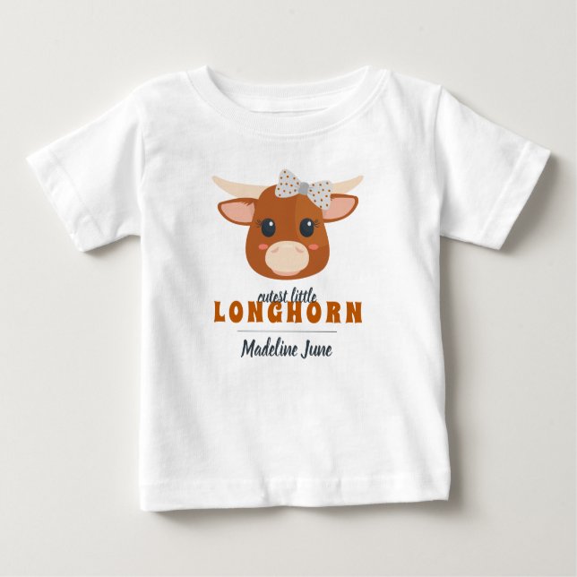 Camiseta Bebê Garota Longhorn Queimada Laranja (Frente)