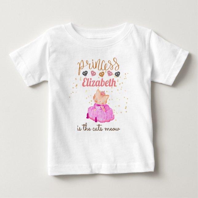 Camiseta Bebê Garota Oferece primeiro aniversario Chá Princ (Frente)