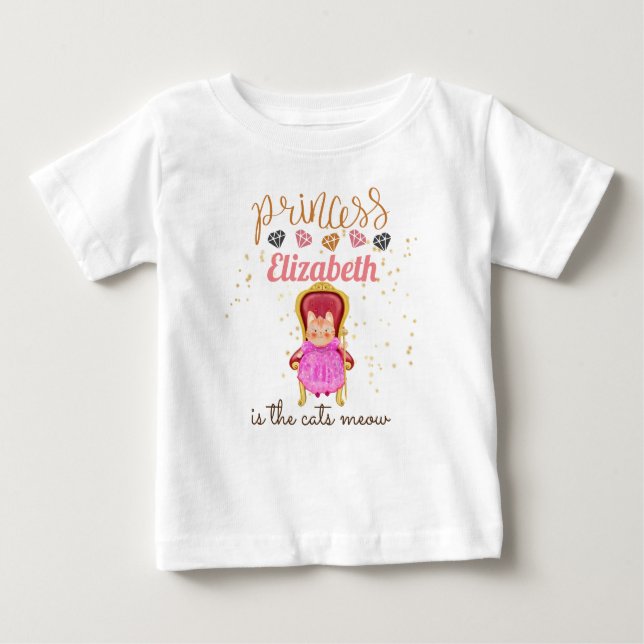 Camiseta Bebê Garota Oferece primeiro aniversario Chá Princ (Frente)