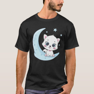 Camiseta Bebê gato fofo sentado na lua