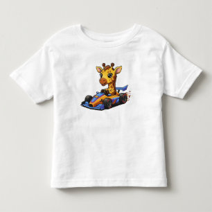 Camiseta Bebê Girafa Fofa Piloto de Carro de Corrida