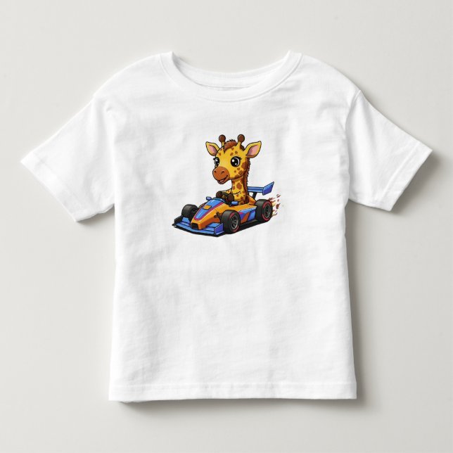 Camiseta Bebê Girafa Fofa Piloto de Carro de Corrida (Frente)