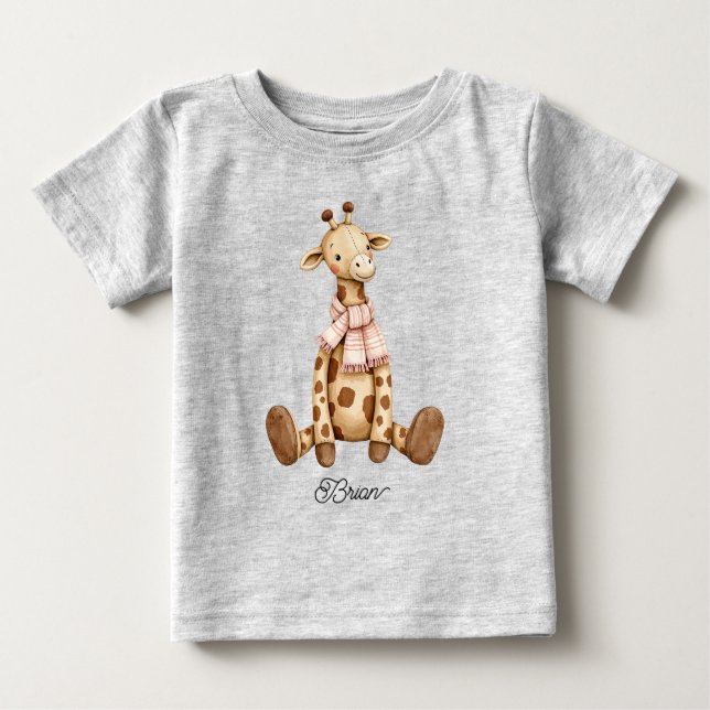 Camiseta Bebê girafa fofa vestindo cachecol (Frente)