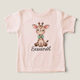 Camiseta Bebê Girafa Fofo com Gravata Borboleta Personaliza