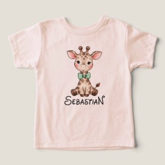 Camiseta Bebê Girafa Fofo com Gravata Borboleta Personaliza