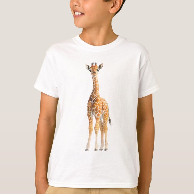 Camiseta Bebê Girafa Reticulada Graciosa em Pé (Frente)