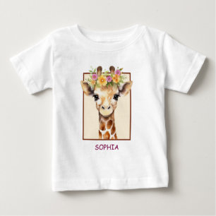 Camiseta Bebê Girafa Sweet Safari em Rosa e Amarelo