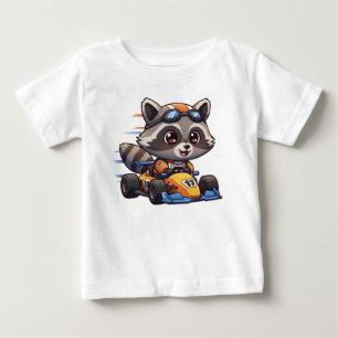 Camiseta Bebê Guaxinim Bonito Piloto De Carro De Corrida