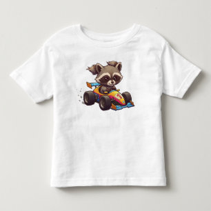 Camiseta Bebê Guaxinim Bonito Piloto de Carro de Corrida