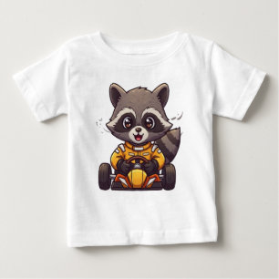 Camiseta Bebê Guaxinim Bonito Piloto de Carro de Corrida