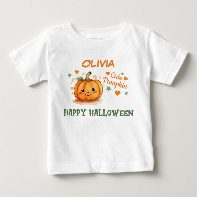 Camiseta Bebê Halloween Abóbora Fofa  (Frente)