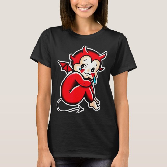 Camiseta Bebê Kewpie Diabo Chorando Demônio Triste (Frente)