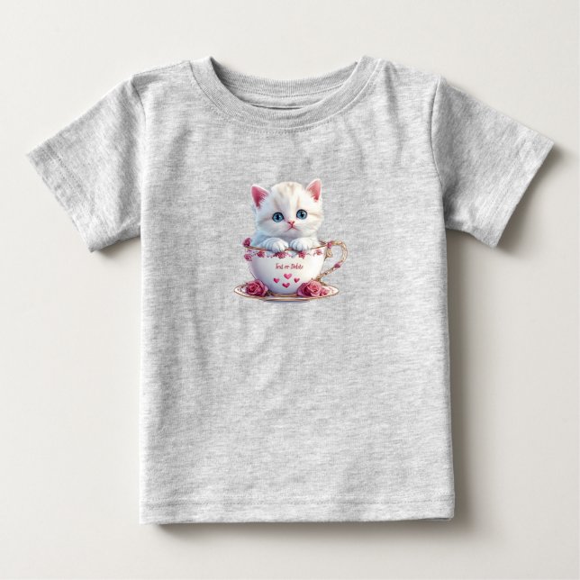 Camiseta Bebê Kitten em Flores Cor-de-Rosa (Frente)