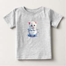 Camiseta Bebê Kitten in Cup Blue Flowers Baby