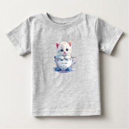 Camiseta Bebê Kitten in Cup Blue Flowers Baby
