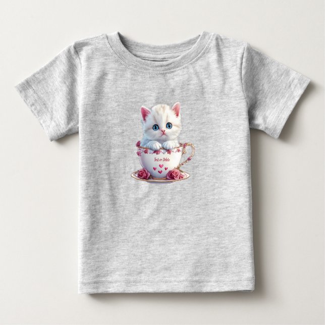 Camiseta Bebê Kitten in Cup Flores Rosa (Frente)