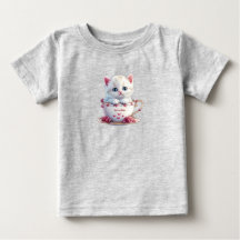 Camiseta Bebê Kitten in Cup Pink Flowers