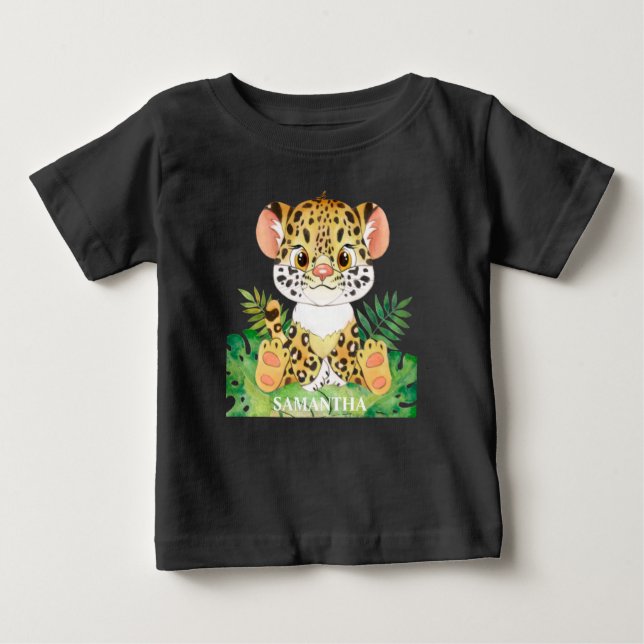 Camiseta Bebê Leopardo da Vida Selvagem Personalizado (Frente)