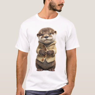 Camiseta Bebê Lontra Adorável em um Cardigan de Tricô Aconc