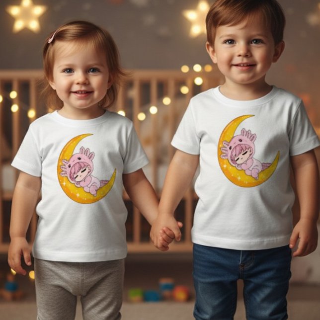 Camiseta Bebê Lua Dormindo Chibi Axolote (Criador carregado)