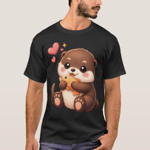 Camiseta Bebê Lúdrico de Lontra Segurando Peixe