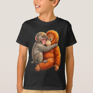 Camiseta Bebê macaco abraçando macaco fofo de pelúcia macac