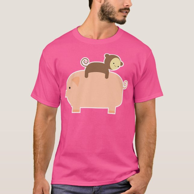 Camiseta Bebê Macaco Andando Em Um Porco (Frente)