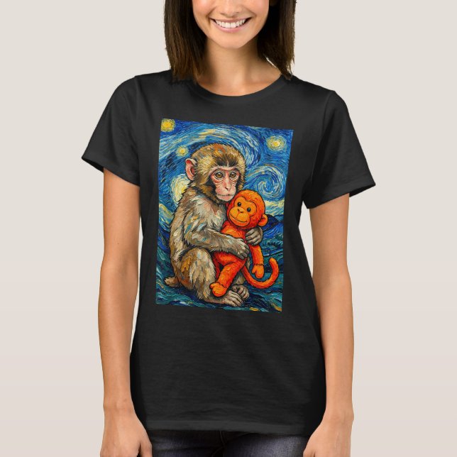 Camiseta Bebê macaco fofo meme de soco noite estrelada van  (Frente)