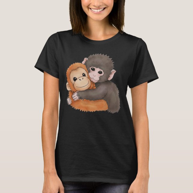 Camiseta Bebê Macaco Fofo Nomeado Punch Abraçando, punch  (Frente)