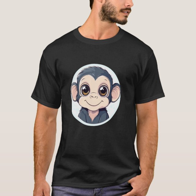 Camiseta Bebê Macaco Fofo Olhos Grandes Rosto Sorridente (Frente)