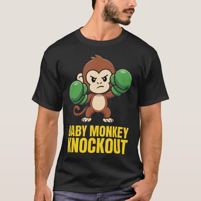 Camiseta Bebê Macaco Nocaute Boxe Divertido Kawaii (Frente)