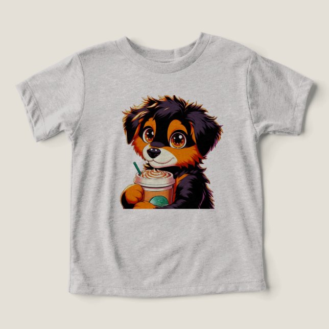 Camiseta Bebê, mamão, café - Favoritos da Mamãe! 🐶 ☕ 👶 (Design frontal)